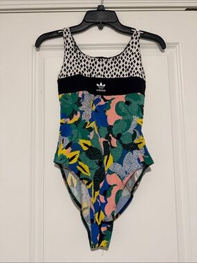 adidas Black & Multicolor Floral-Print One-Piece Bodysuit